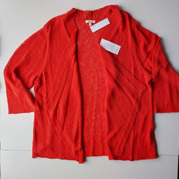 NWT EILEEN FISHER WOMAN 3X Melange Linen Grain Cascading Front Textured Cardigan - Picture 8 of 16